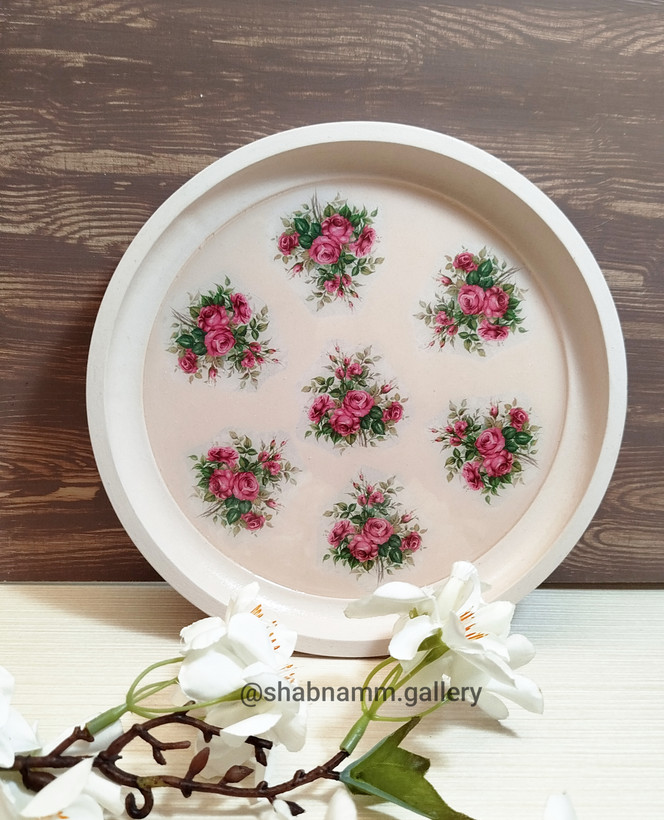 سینی چوبی رزین شده با طرح سنتی در رنگ و اندازه دلخواه