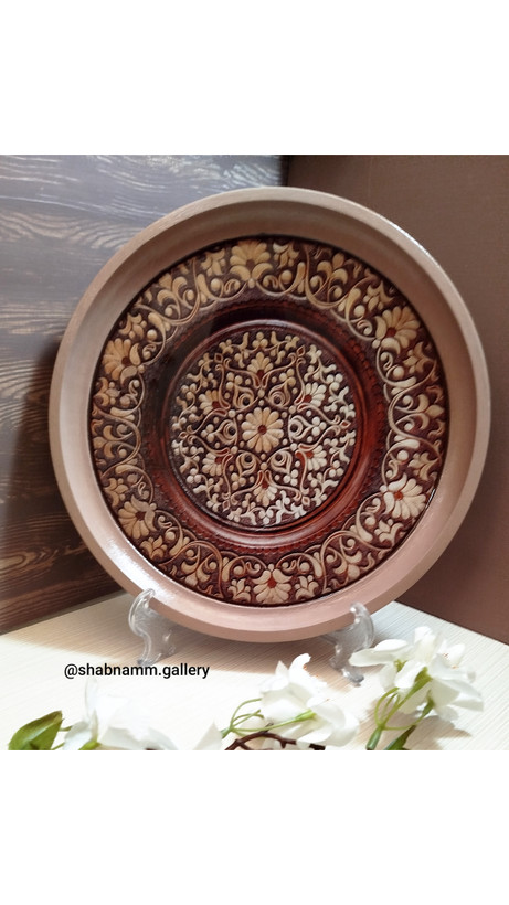 سینی چوبی رزین شده با طرح سنتی در رنگ وطرح دلخواه