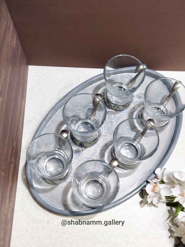 سینی چوبی بیضی پتینه شده در رنگ و طرح مختلف