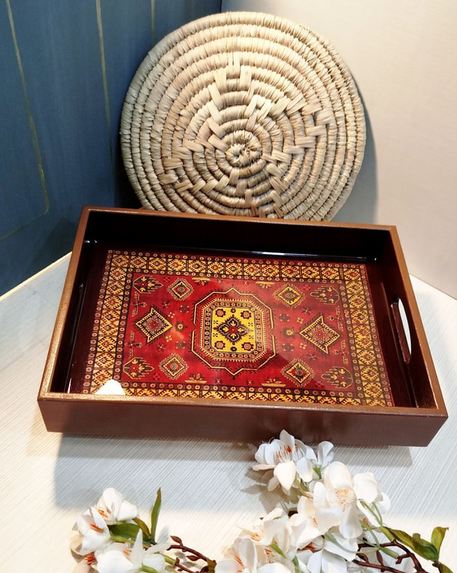 سینی چوبی کف رزین طرح فرش
